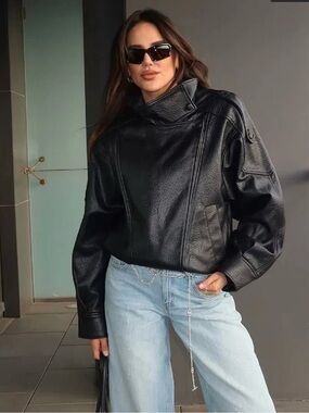Asymmetrical Black Vegan Leather Jacket